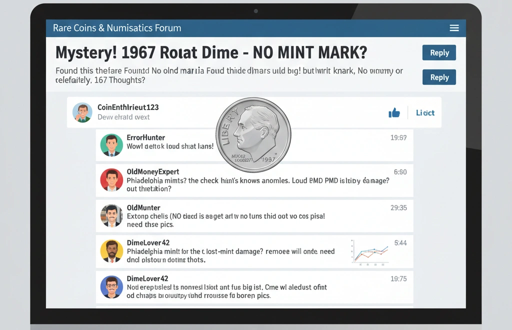 Coin forum discussion scene centered on a 1967 dime